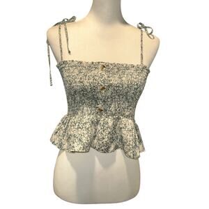 Paper Crane Sleeveless Top Green White Yellow Size Medium